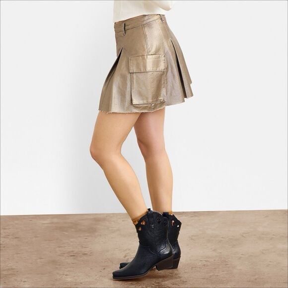 Circus by Sam Edelman Gold Cargo Packets Mini Skirt w Cut Hem Size 31 NWT - Picture 5 of 10